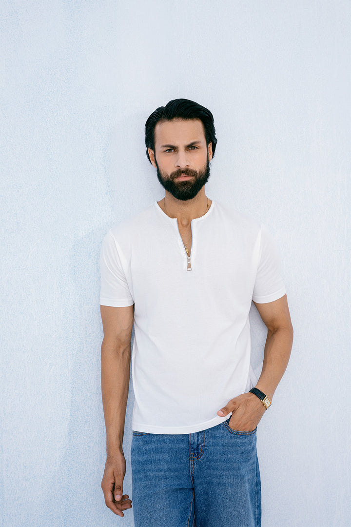 White Round Zipper Shirt