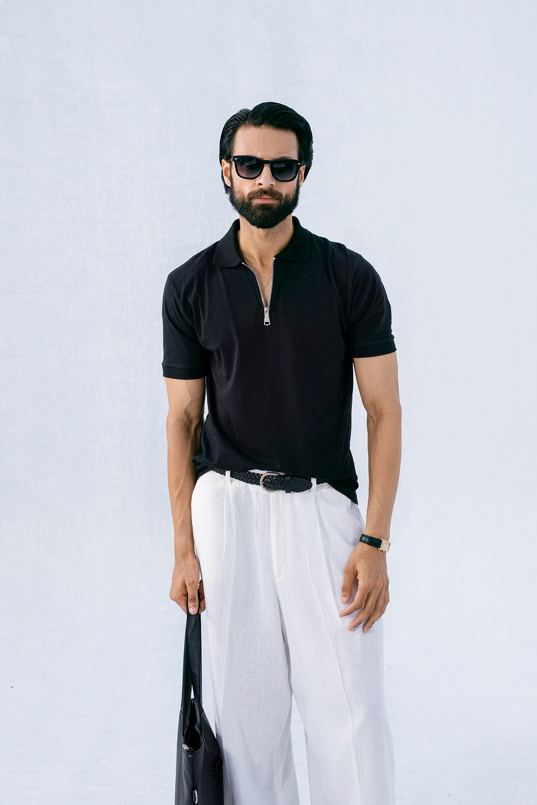 Black Zipper Polo Shirt
