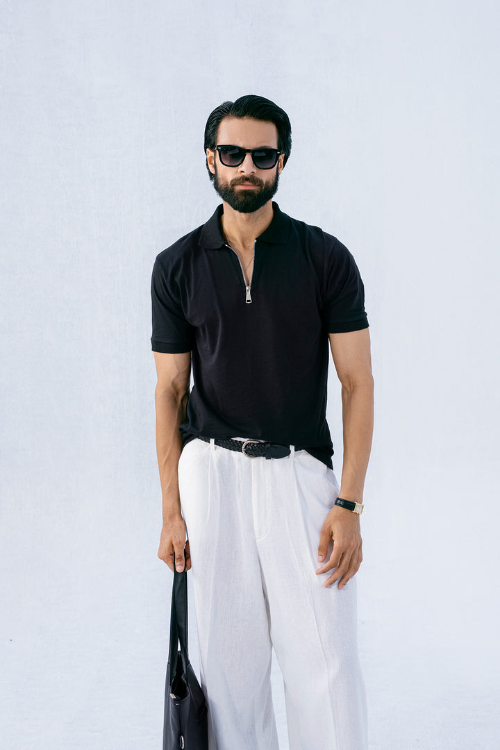 Black Zipper Polo Shirt
