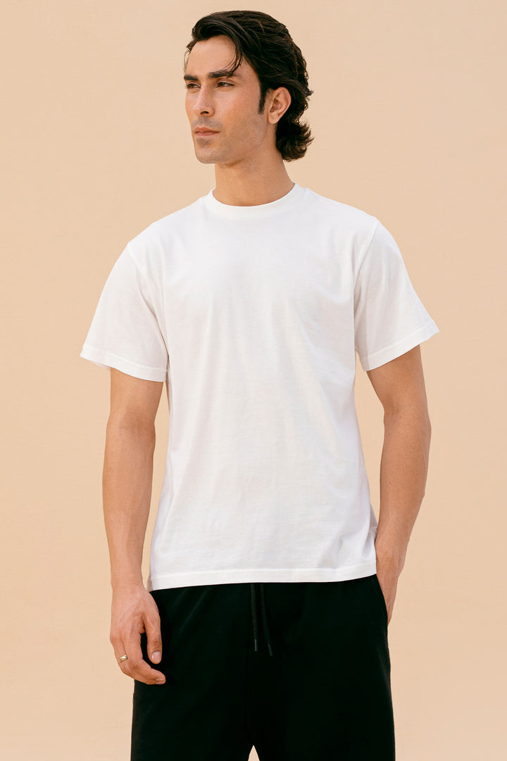 White Crew Neck Basic Tee