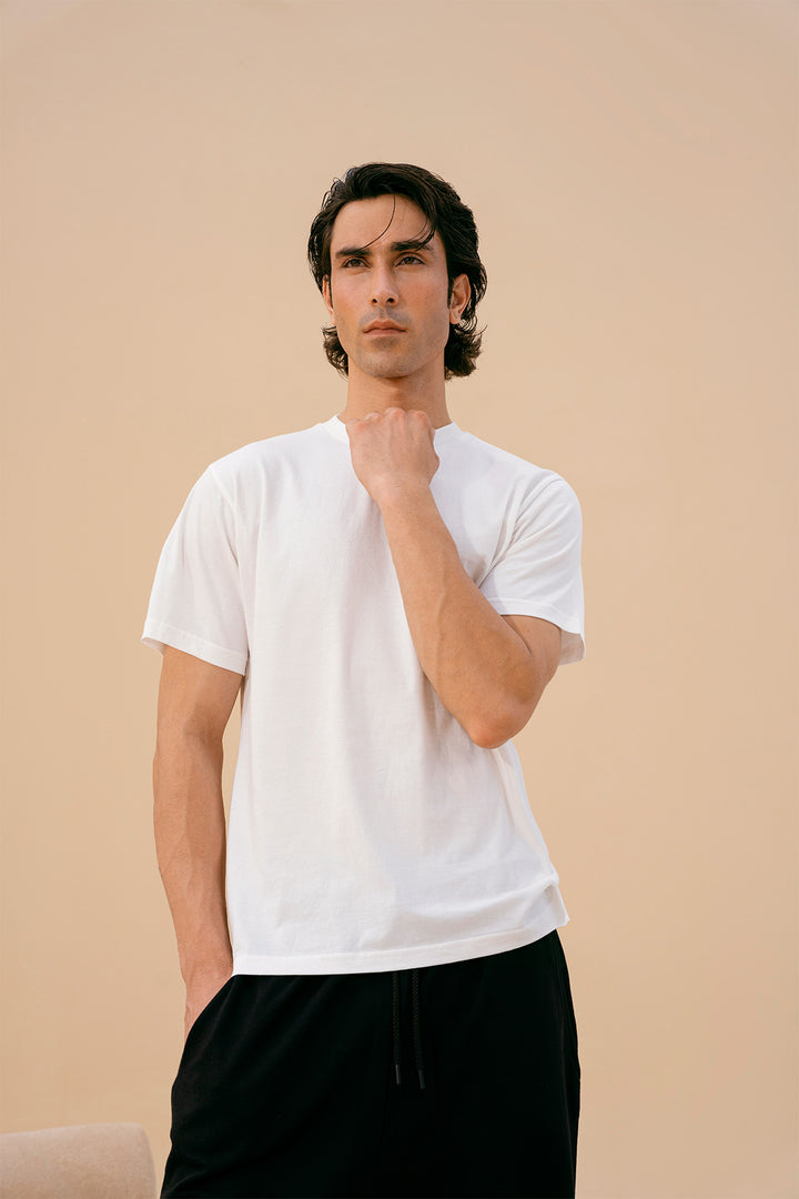 White Crew Neck Basic Tee