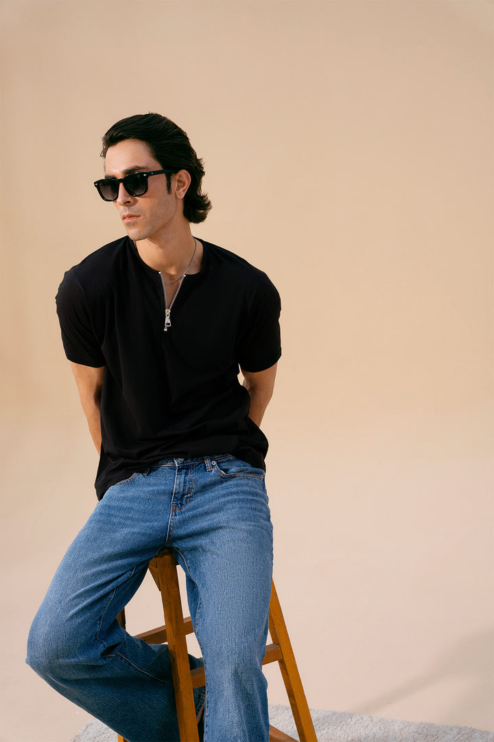 Black Round Zipper Shirt