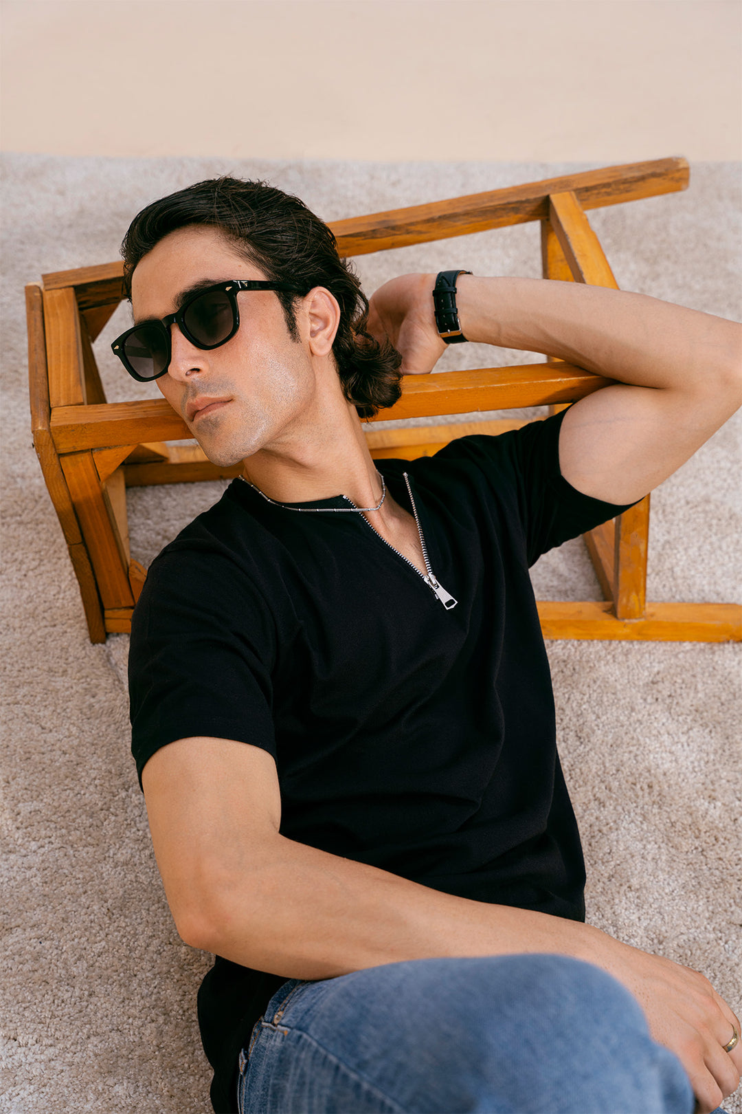 Black Round Zipper Shirt