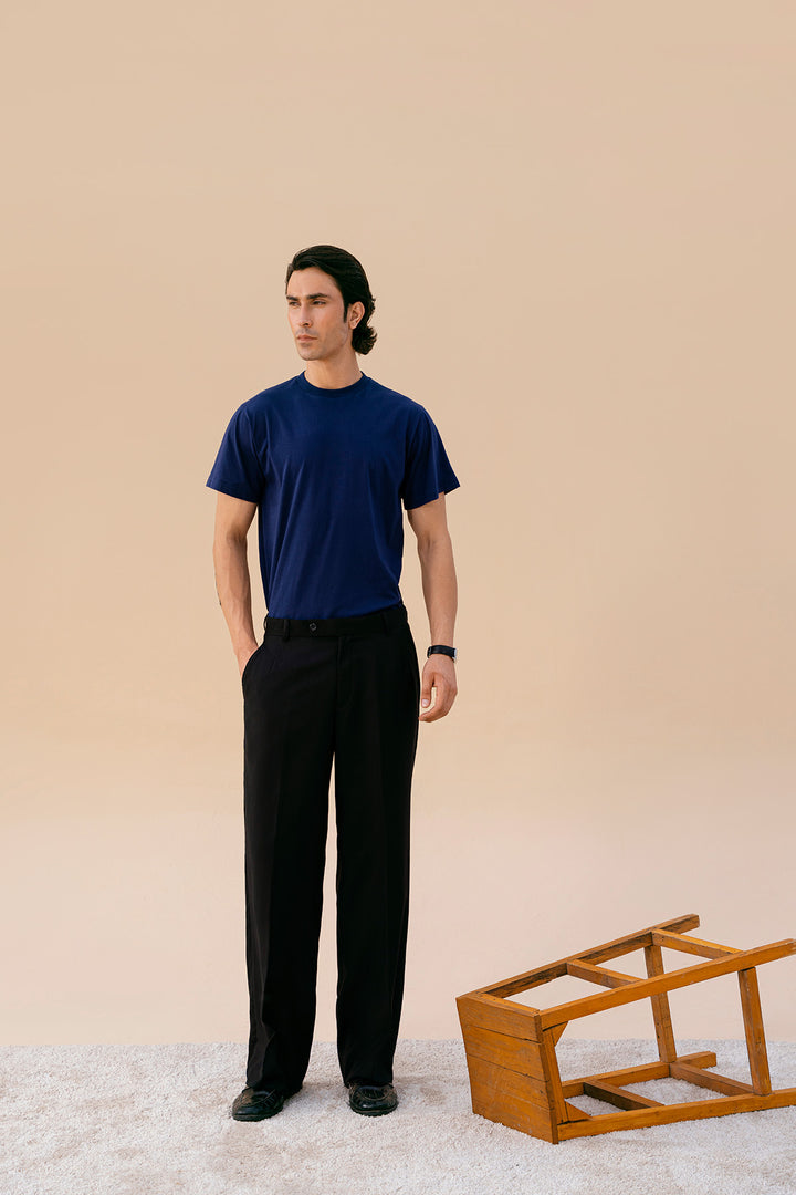 Navy Blue Crew Neck Basic Tee
