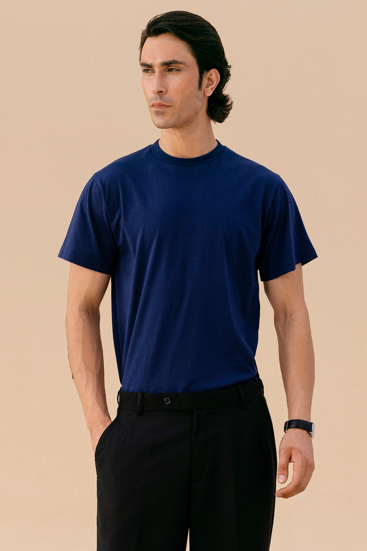 Navy Blue Crew Neck Basic Tee
