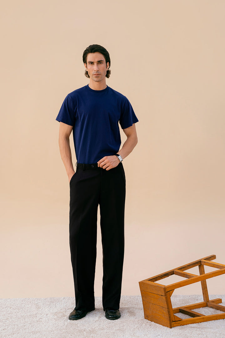 Navy Blue Crew Neck Basic Tee