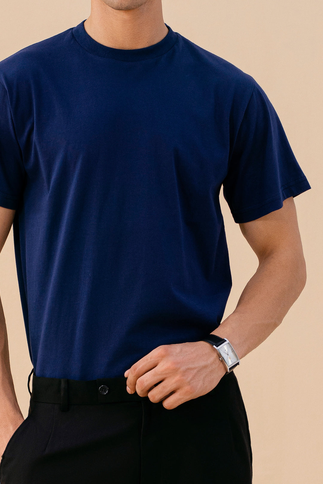 Navy Blue Crew Neck Basic Tee