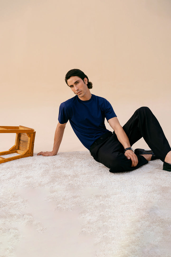 Navy Blue Crew Neck Basic Tee