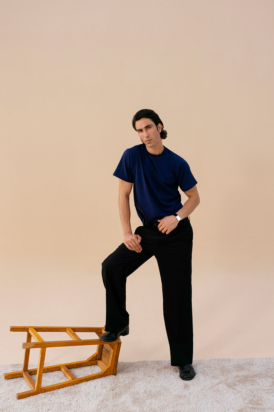 Navy Blue Crew Neck Basic Tee