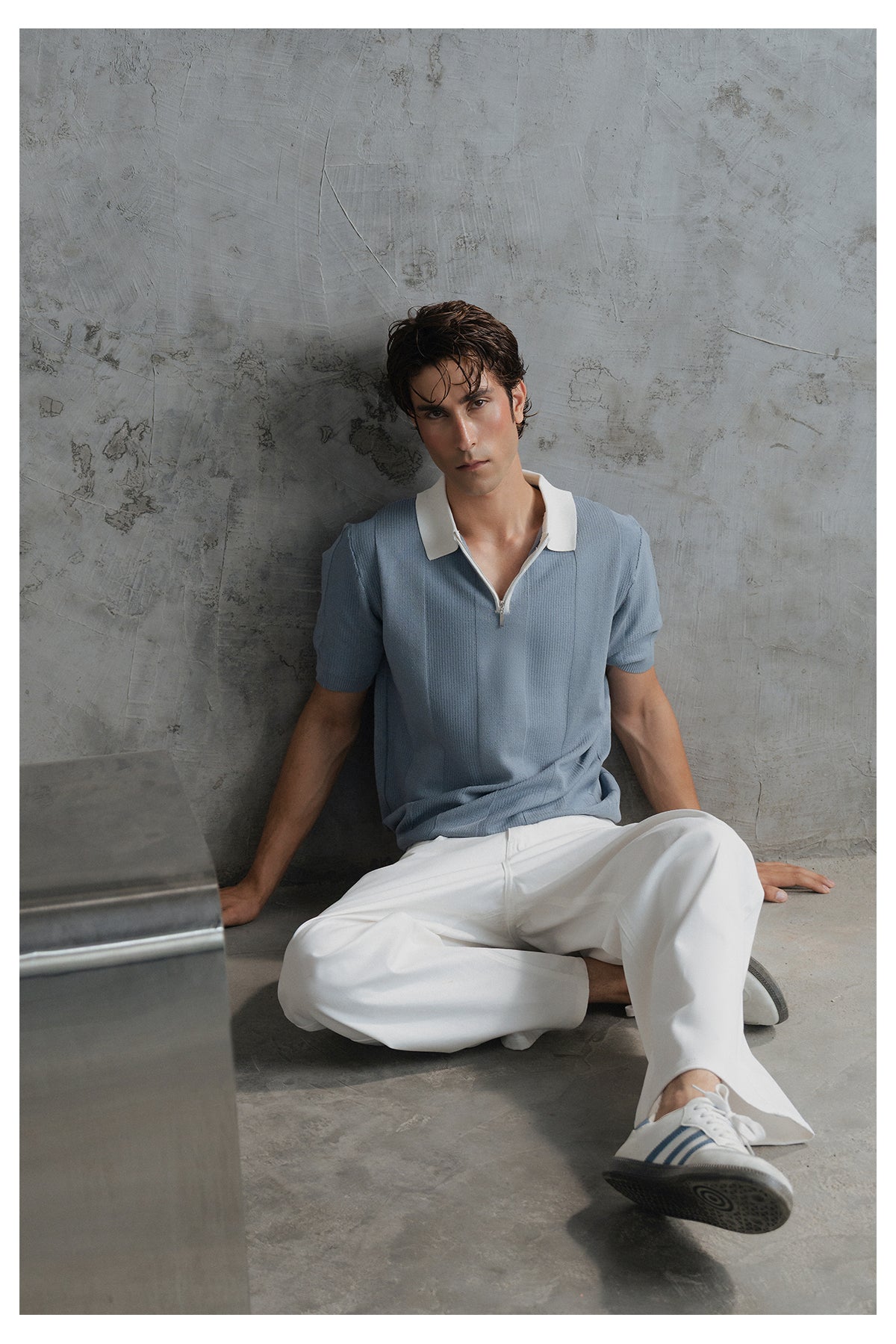 Contrast Zipper Knitted Men Polo Shirt