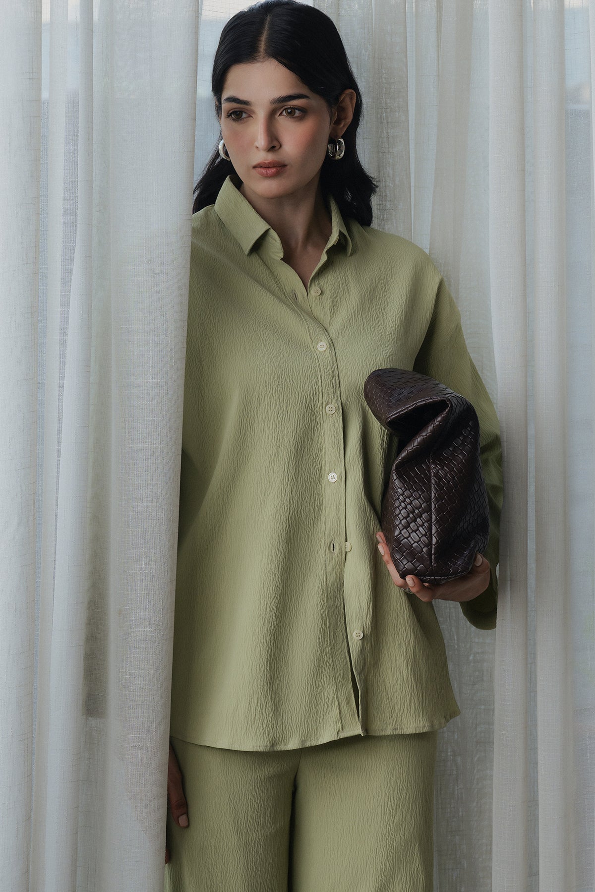 Women Wrinkle Button Down Shirt