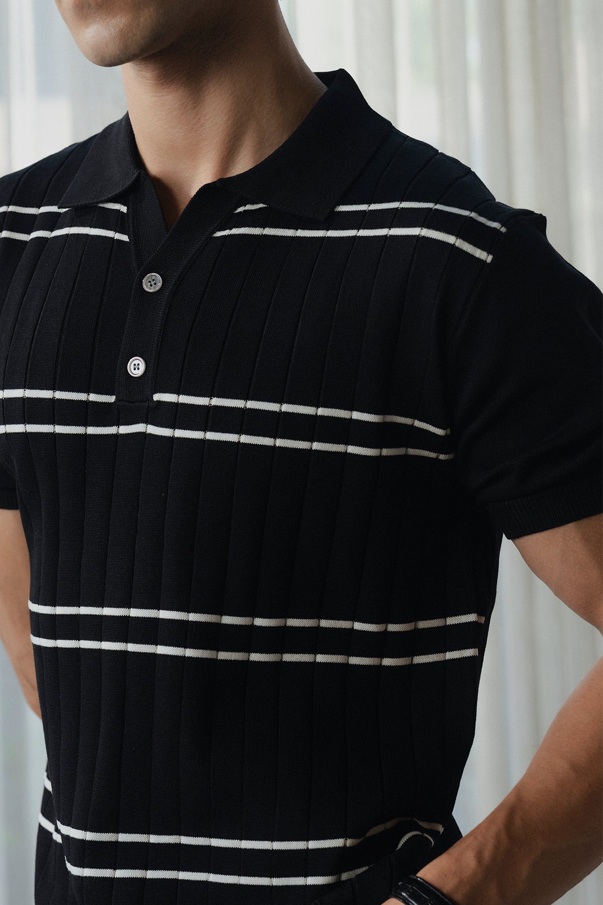 Striped Button Down Men Polo Shirt