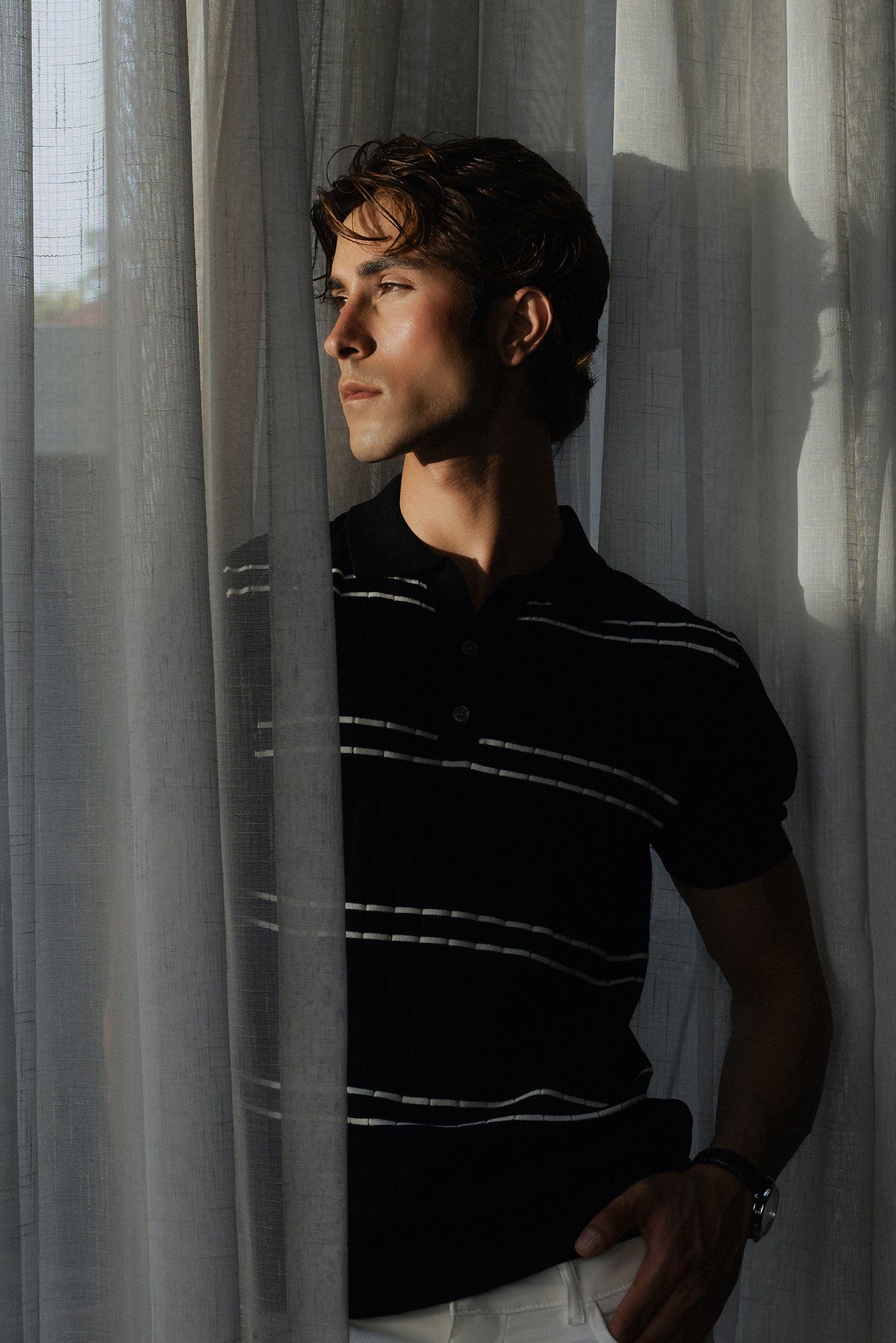 Striped Button Down Men Polo Shirt