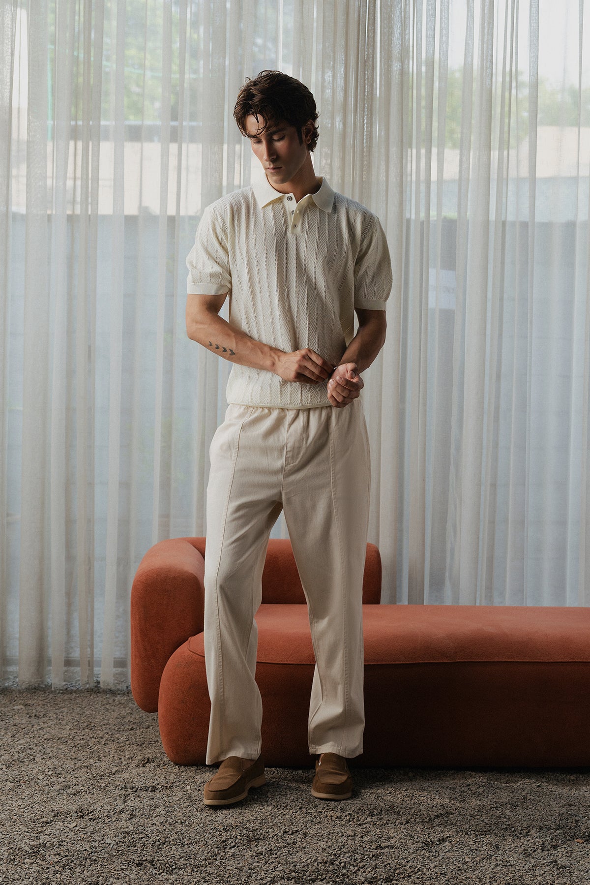 Knitted Button Down Men Polo Shirt