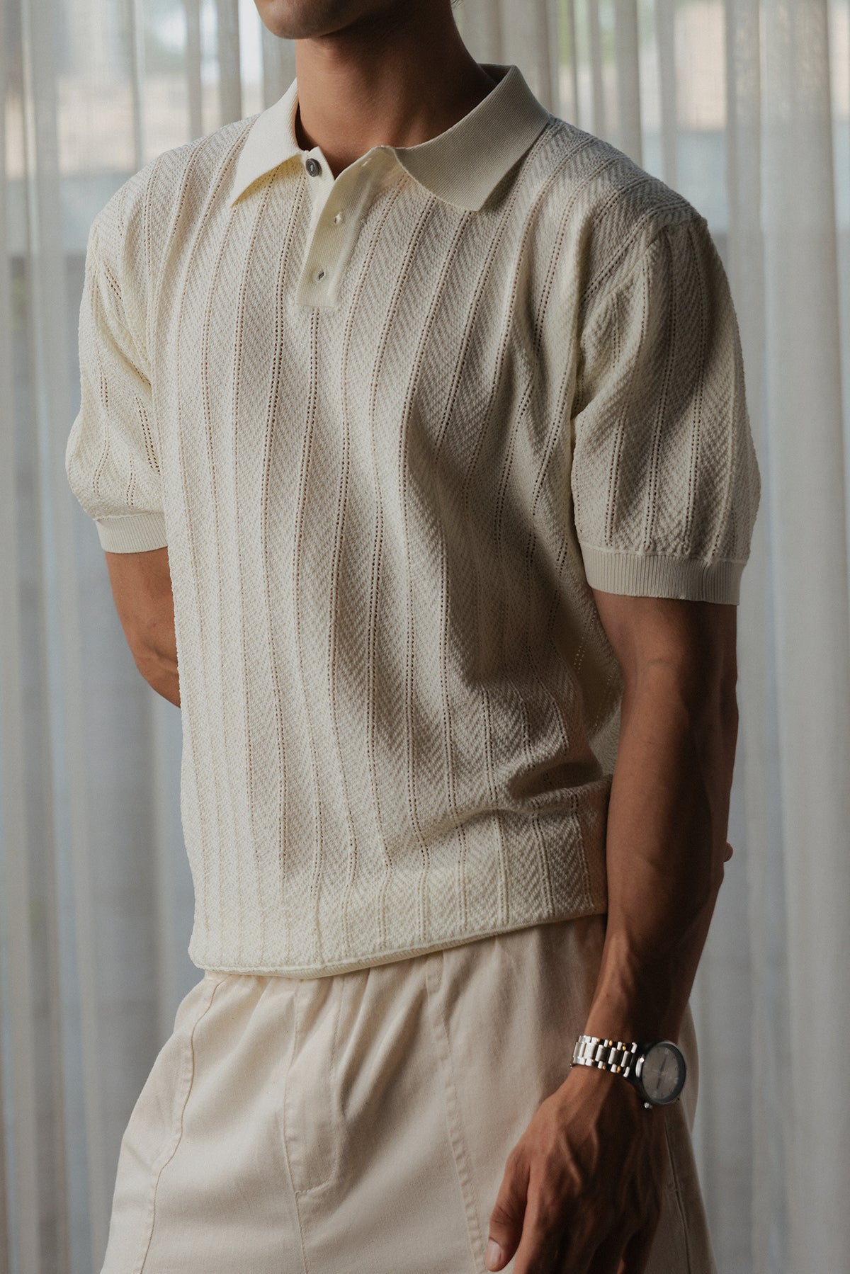 Knitted Button Down Men Polo Shirt