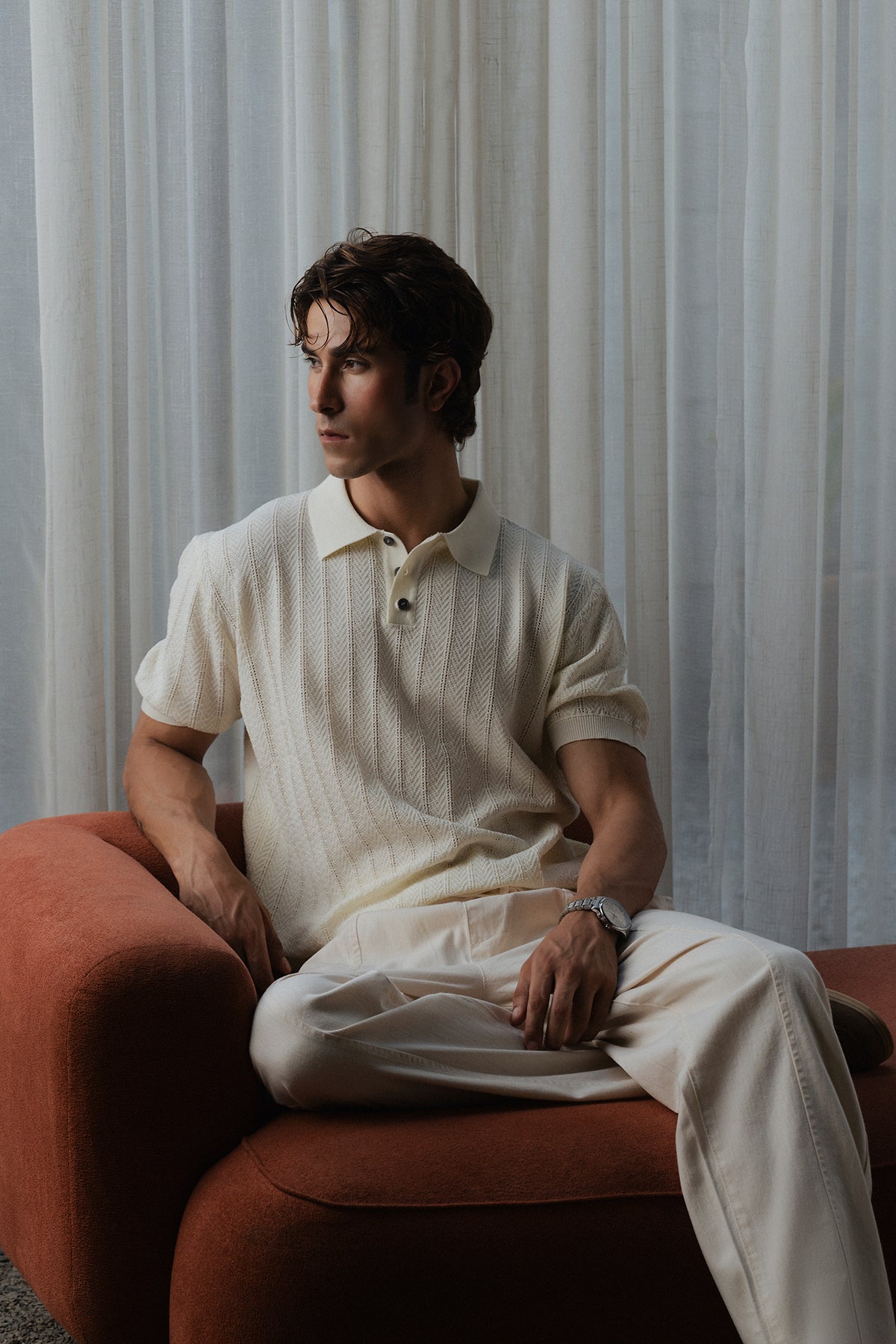 Knitted Button Down Men Polo Shirt