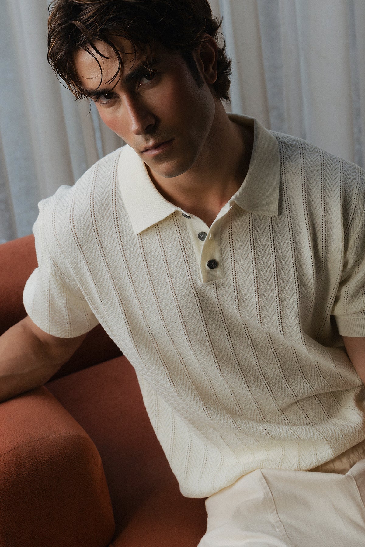Knitted Button Down Men Polo Shirt