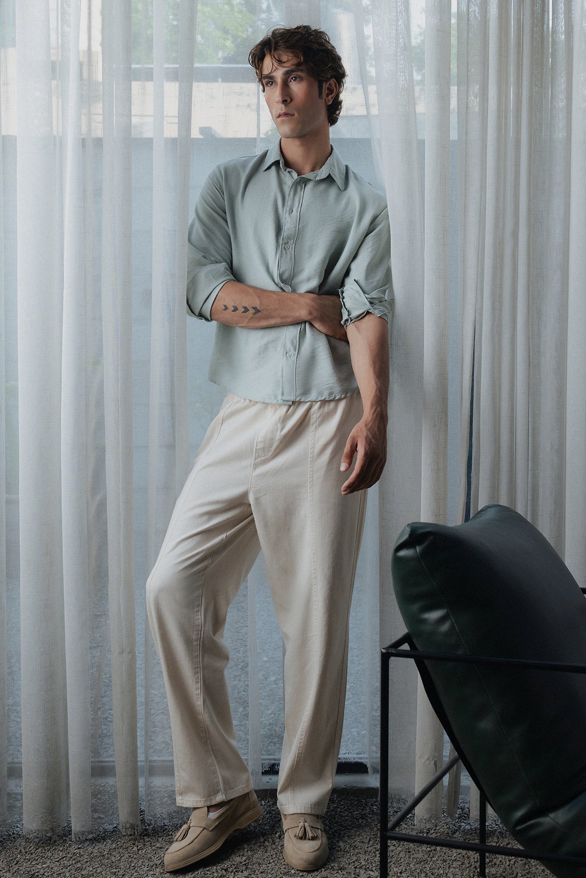Men Linen Relax Fit Button Down Shirt