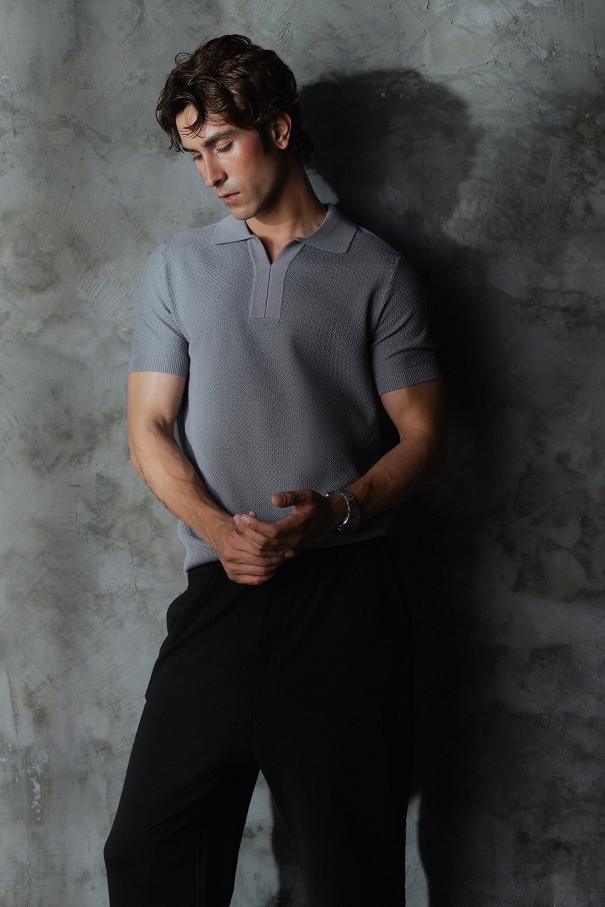 V Neck Knitted Men Polo Shirt