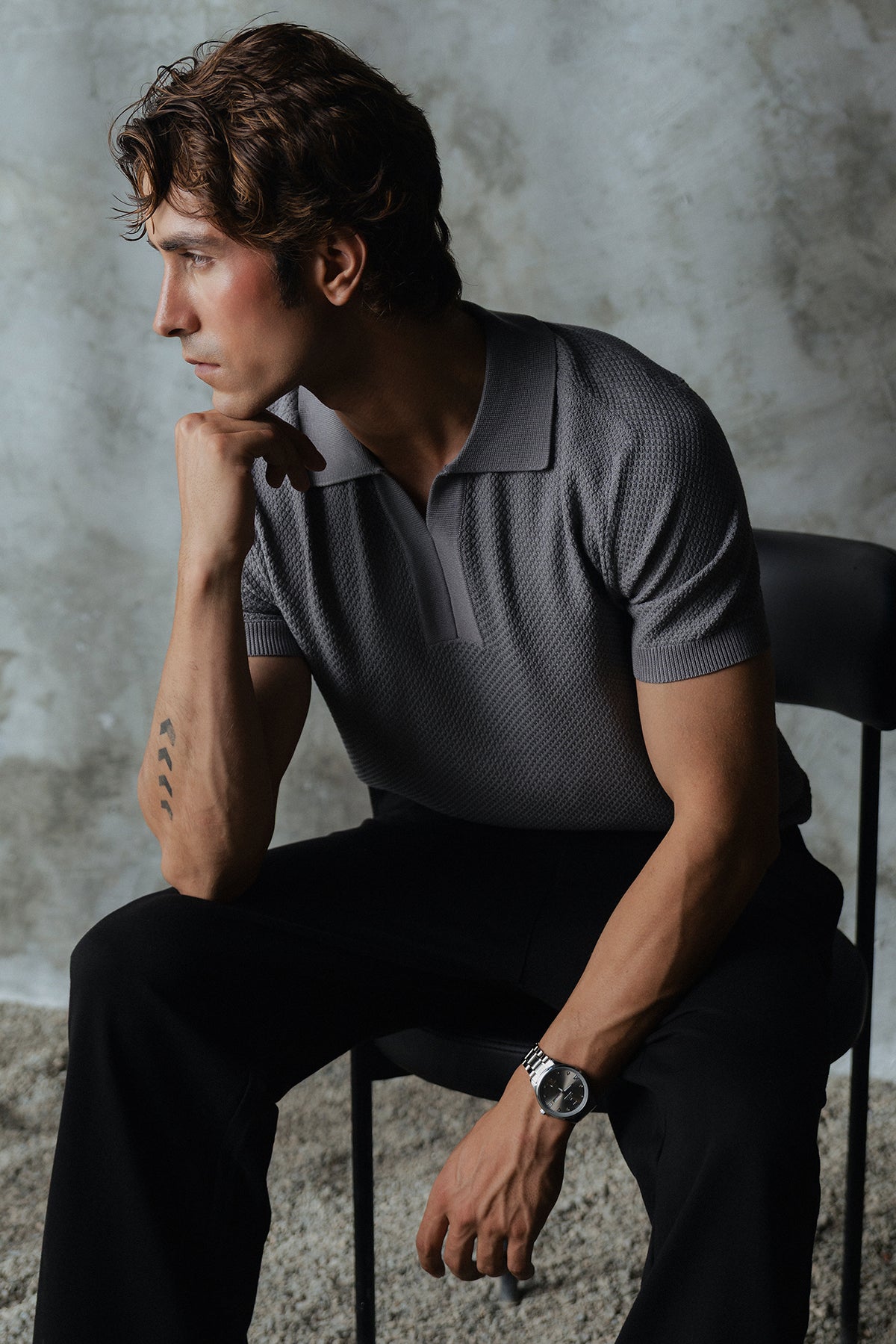 V Neck Knitted Men Polo Shirt