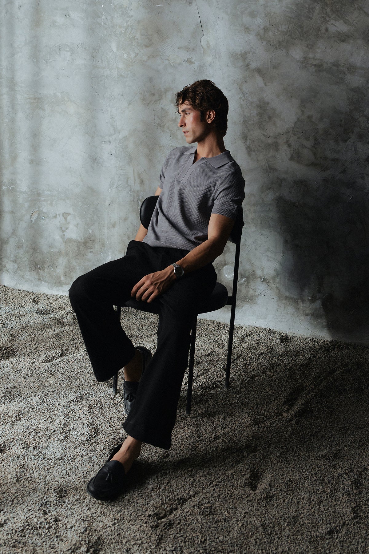 V Neck Knitted Men Polo Shirt