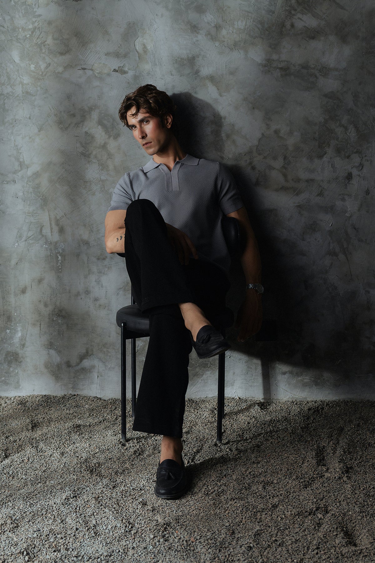 V Neck Knitted Men Polo Shirt