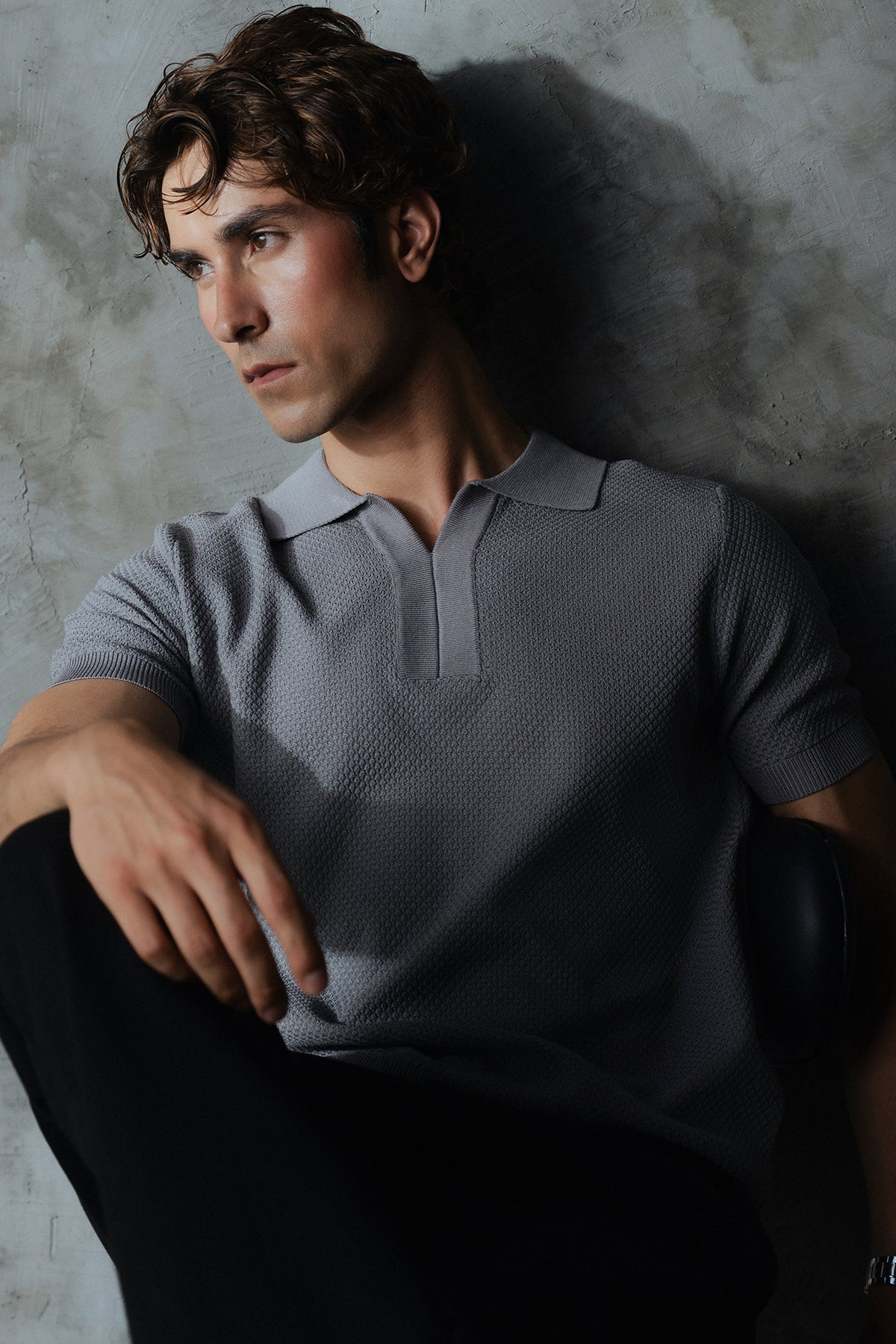 V Neck Knitted Men Polo Shirt