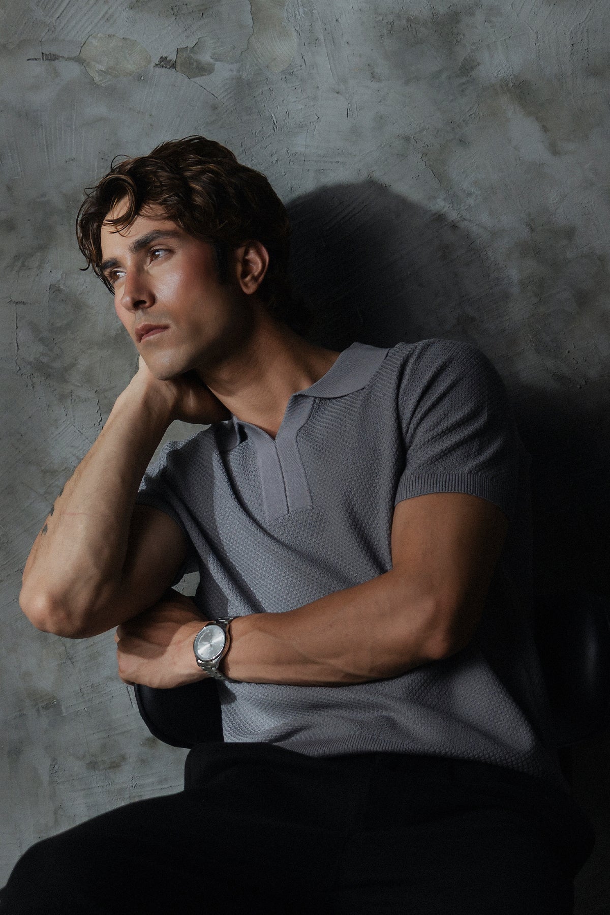 V Neck Knitted Men Polo Shirt