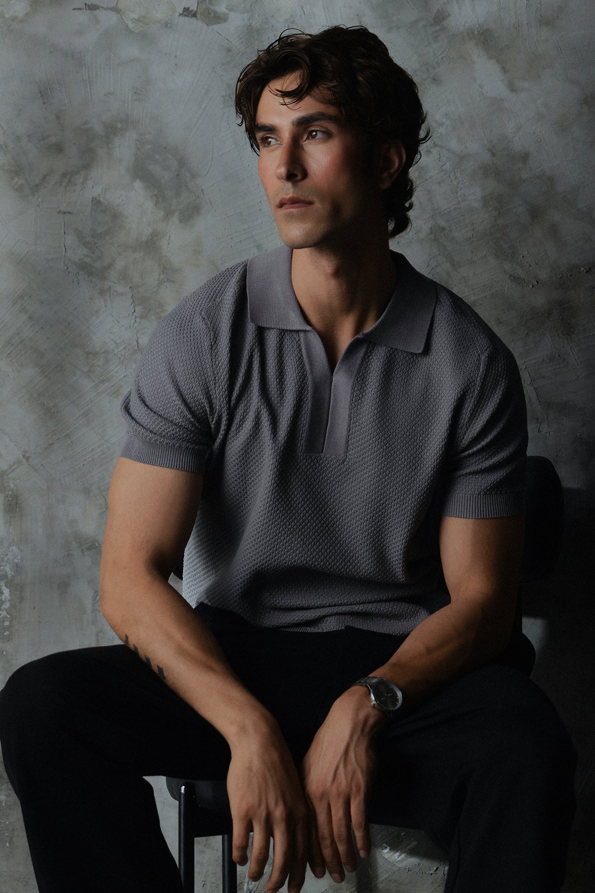 V Neck Knitted Men Polo Shirt