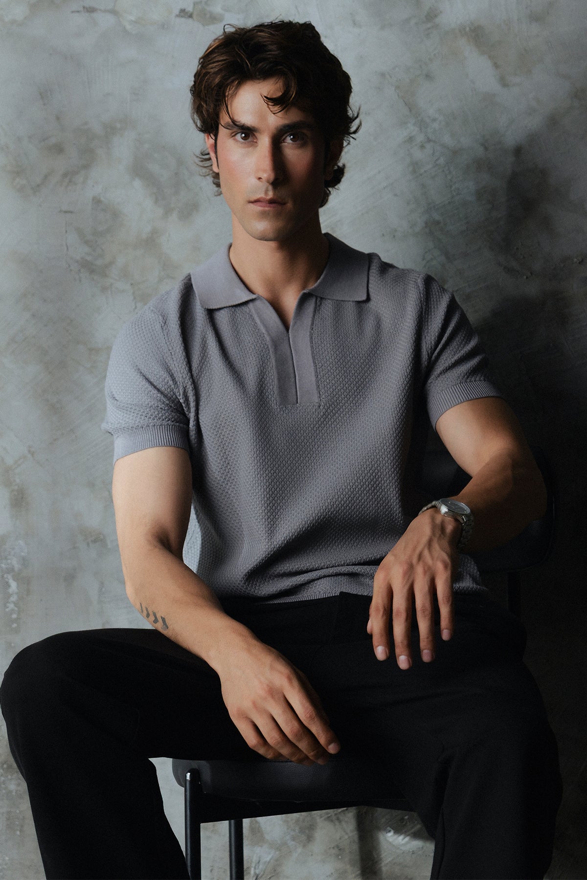 V Neck Knitted Men Polo Shirt
