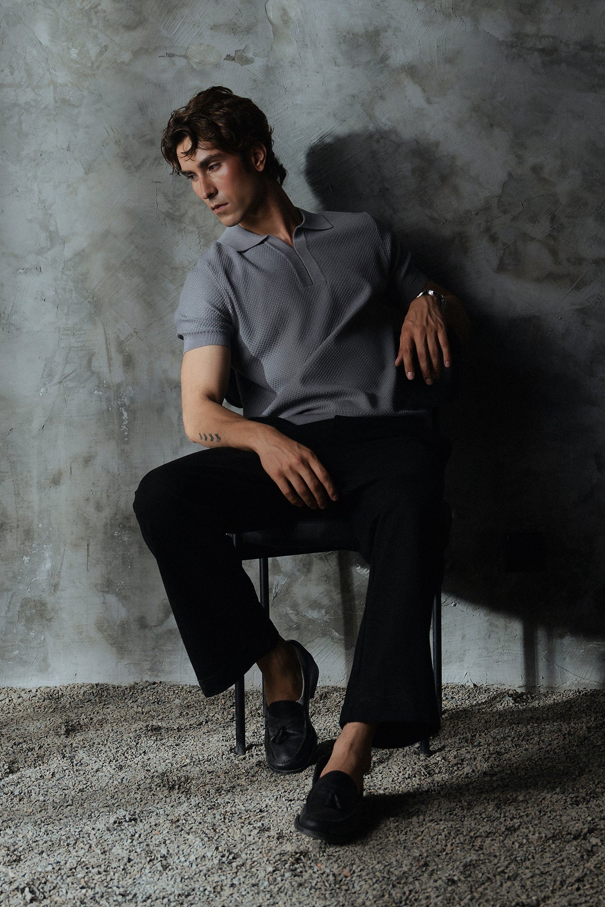 V Neck Knitted Men Polo Shirt