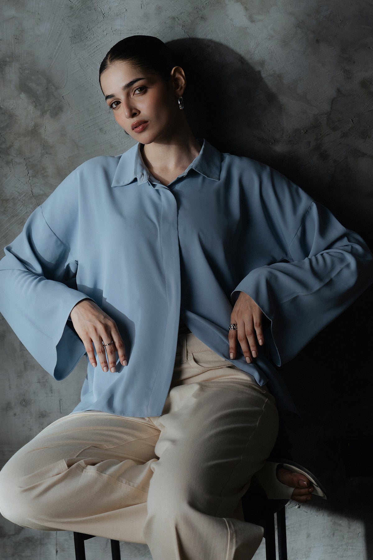 Drop shoulder loose fit button down shirt
