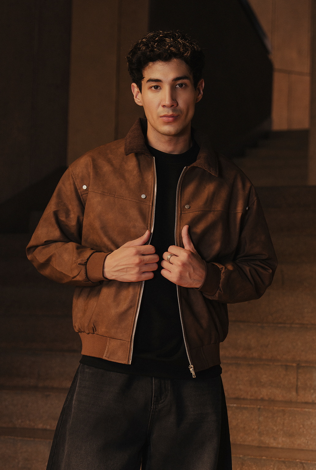 Zipper Jacket with Contrast Collar