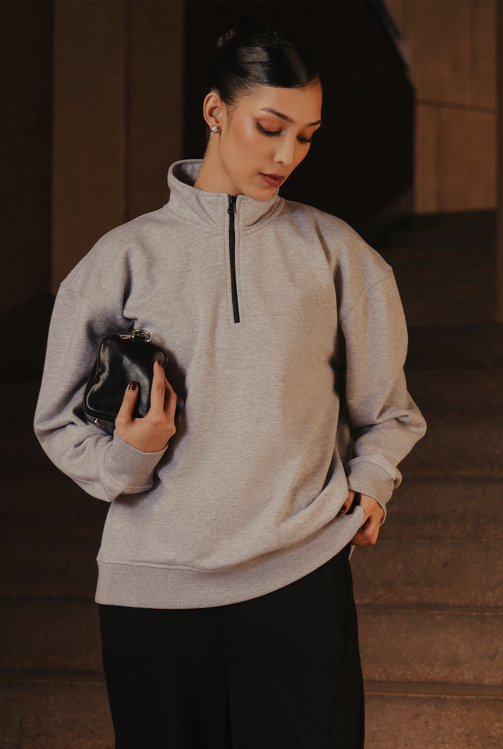 Mock Neck Quarter Zipper Sweatshirt