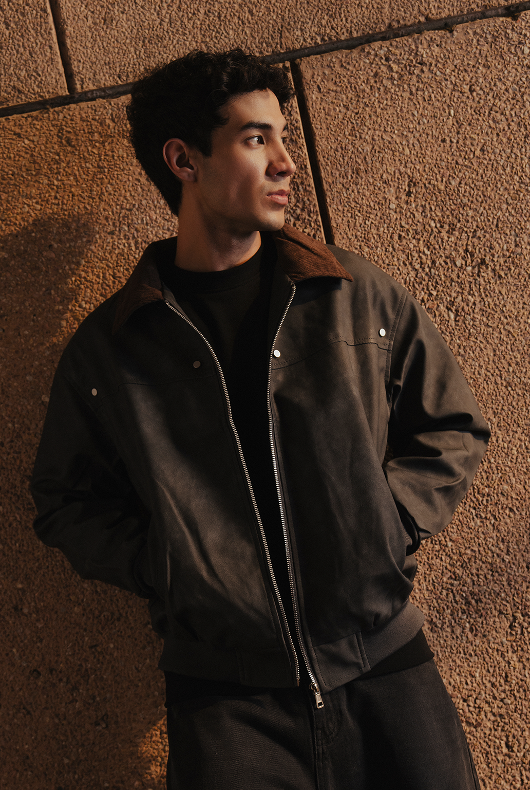 Zipper Jacket with Contrast Collar