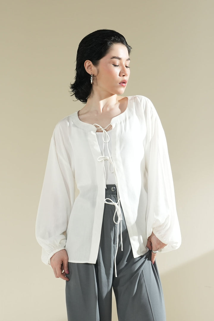 LINEN WHITE SHIRT WITH TIES