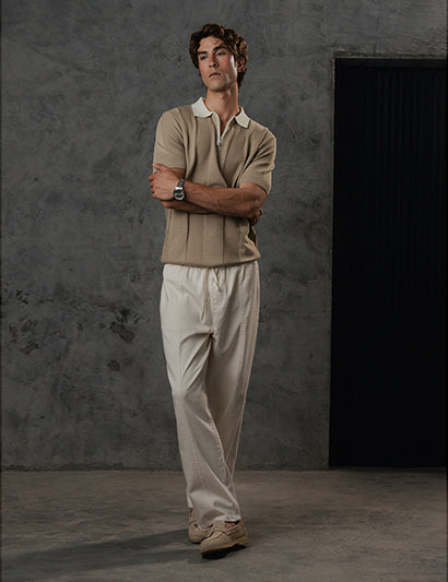 Contrast Zipper Knitted Men Polo Shirt