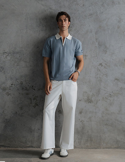 Contrast Zipper Knitted Men Polo Shirt